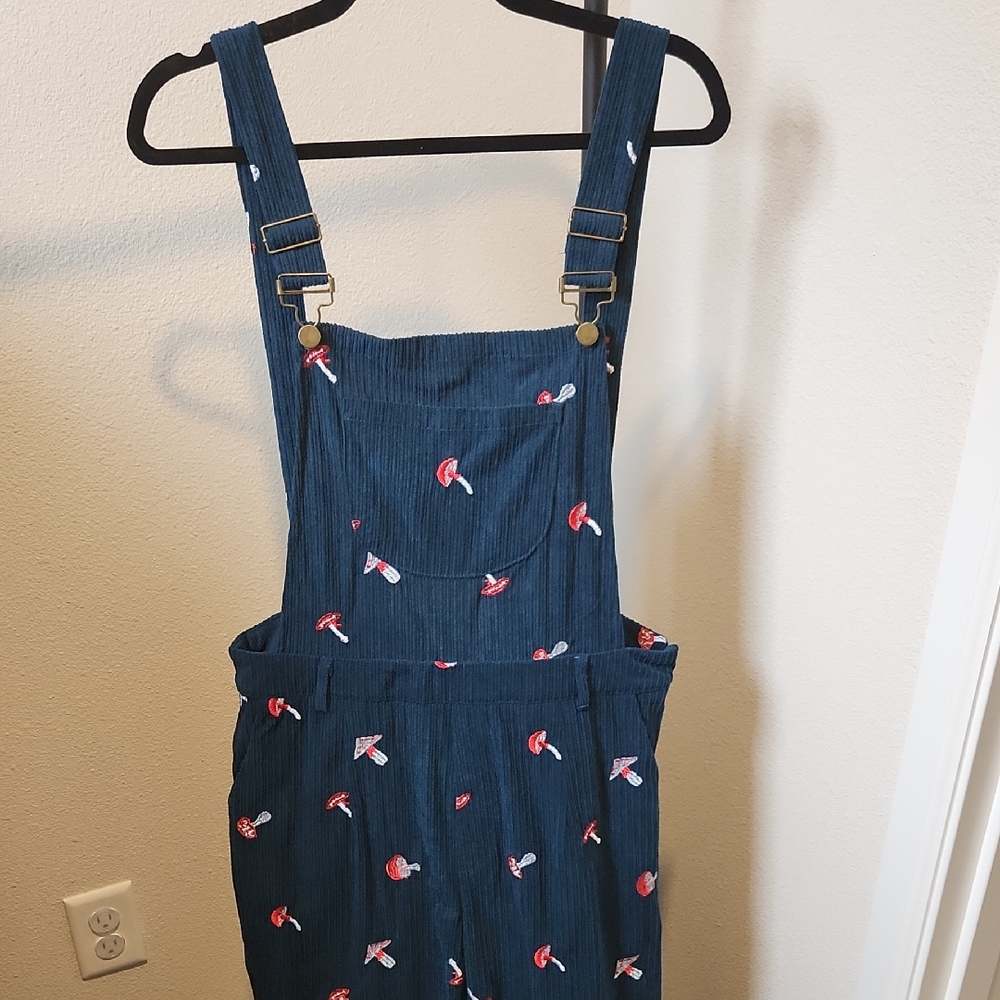 Cider Blue Corduroy Jumpsuit with Mushroom Print